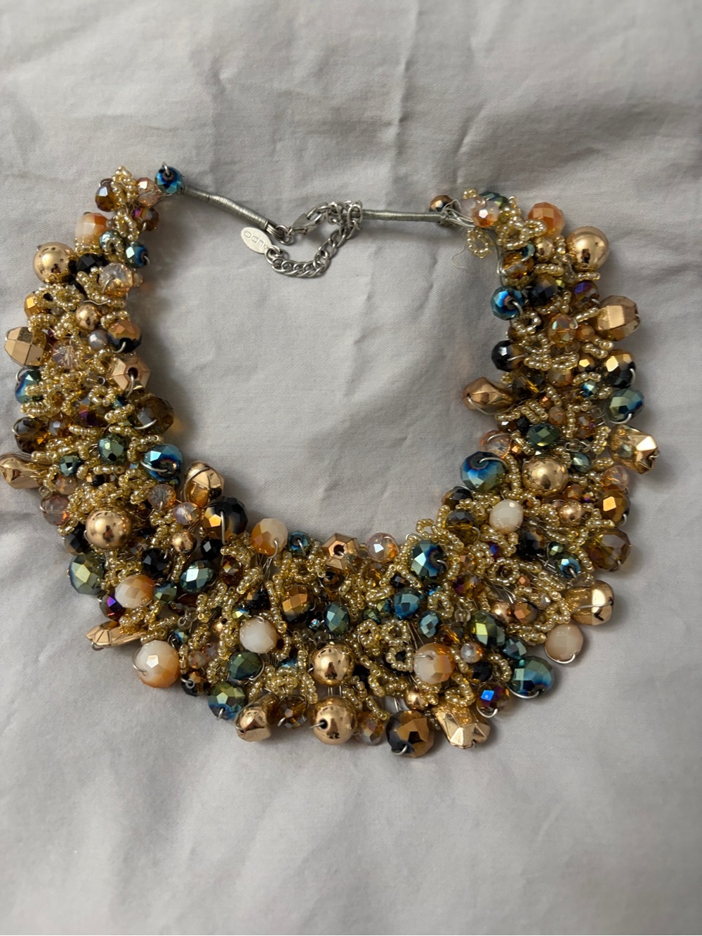 Statement Beaded Collar Necklace in Gold and Blue